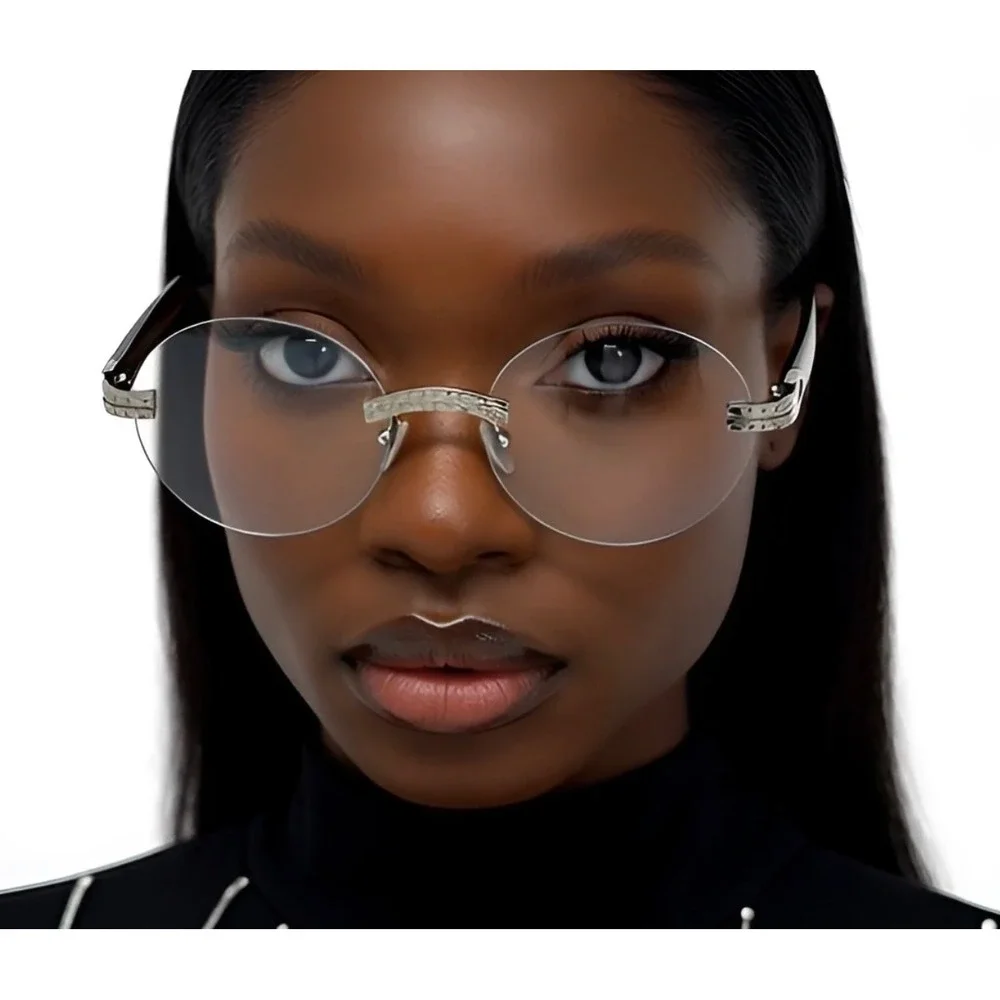 Elegant Rimless Sunglasses For Women Silver Frame Clear Tinted Lens UV400 Lentes